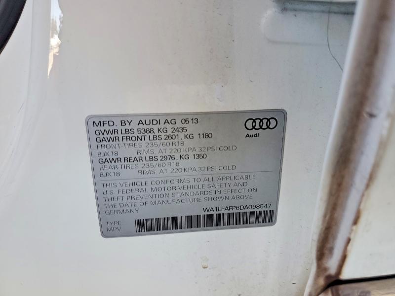 53978466 :رقم المزاد ، WA1LFAFP6DA098547 vin ، 2013 Audi Q5 مزاد بيع