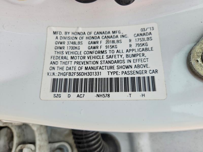 Продажа на аукционе авто 2013 Honda Civic, vin: 2HGFB2F56DH301331, номер лота: 52217086