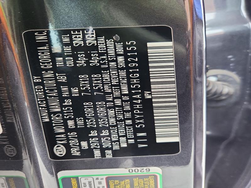 Aukcja sprzedaży 2017 Kia Sorento, vin: 5XYPH4A15HG192155, numer aukcji: 53205506