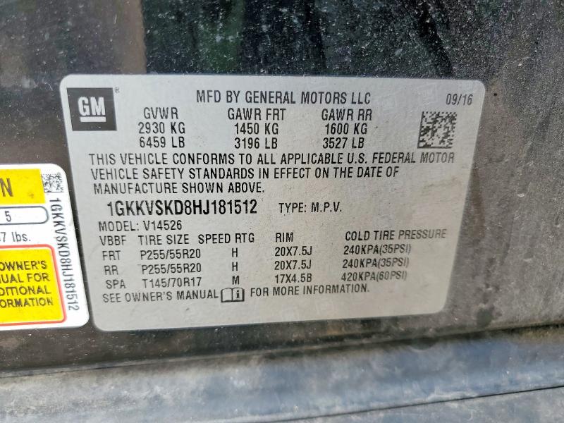 Aukcja sprzedaży 2017 Gmc Acadia Limited, vin: 1GKKVSKD8HJ181512, numer aukcji: 53343716
