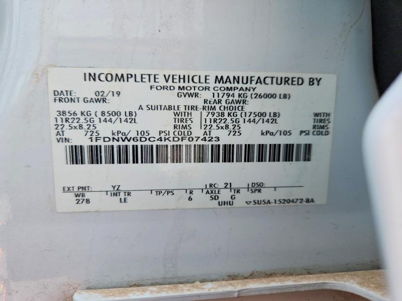 54688186 :رقم المزاد ، 1FDNW6DC4KDF07423 vin ، 2019 Ford F650 مزاد بيع
