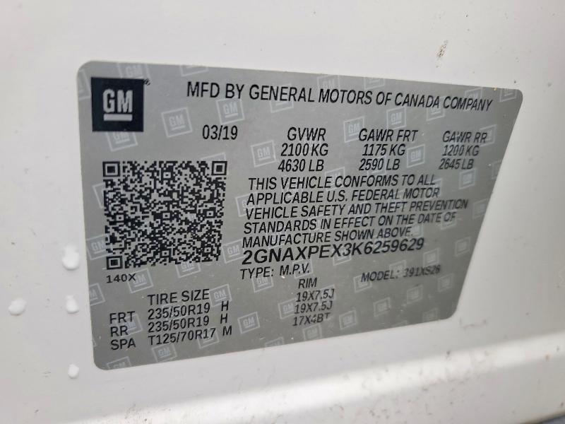 Продаж на аукціоні авто 2019 Chevrolet Equinox, vin: 2GNAXPEX3K6259629, номер лоту: 51572476