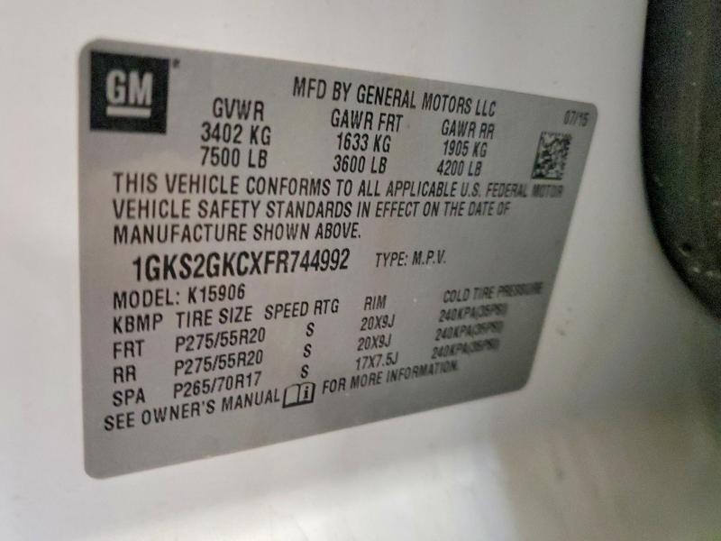 2015 Gmc Yukon Xl მანქანა იყიდება აუქციონზე, vin: 1GKS2GKCXFR744992, აუქციონის ნომერი: 51603996