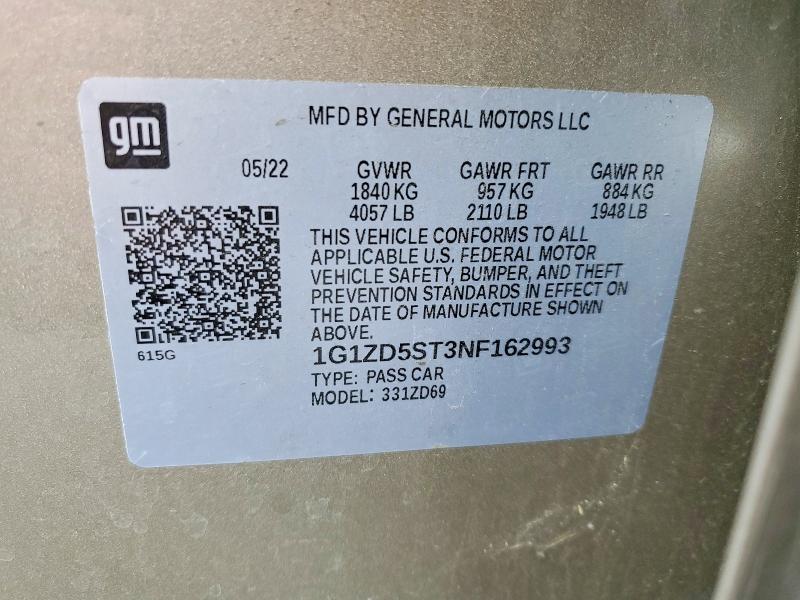 Продажа на аукционе авто 2022 Chevrolet Malibu, vin: 1G1ZD5ST3NF162993, номер лота: 54545706