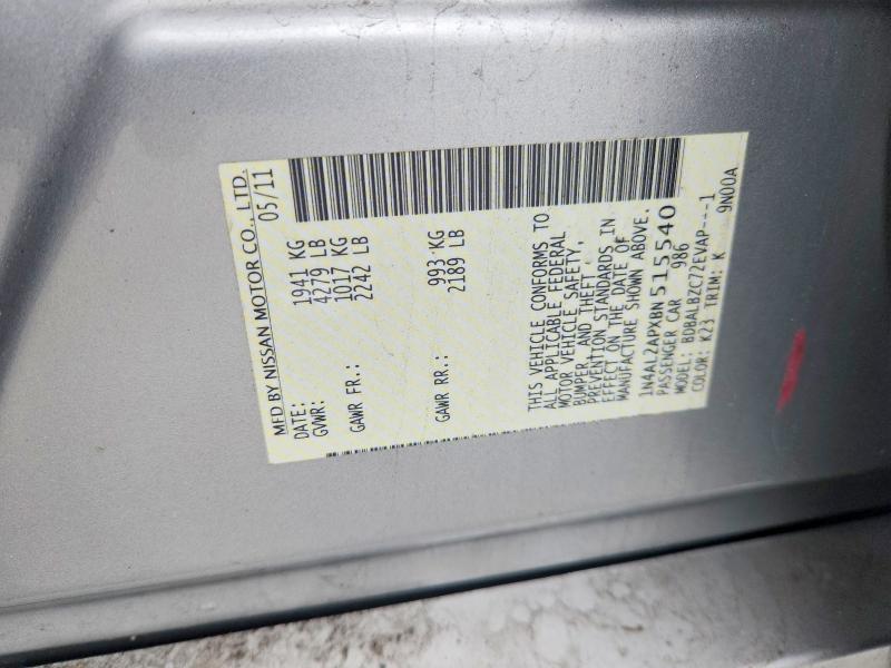 2011 Nissan Altima მანქანა იყიდება აუქციონზე, vin: 1N4AL2APXBN515540, აუქციონის ნომერი: 52698296