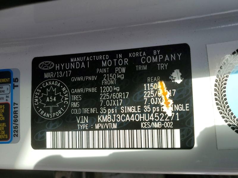 Aukcja sprzedaży 2017 Hyundai Tucson, vin: KM8J3CA40HU452271, numer aukcji: 53095046
