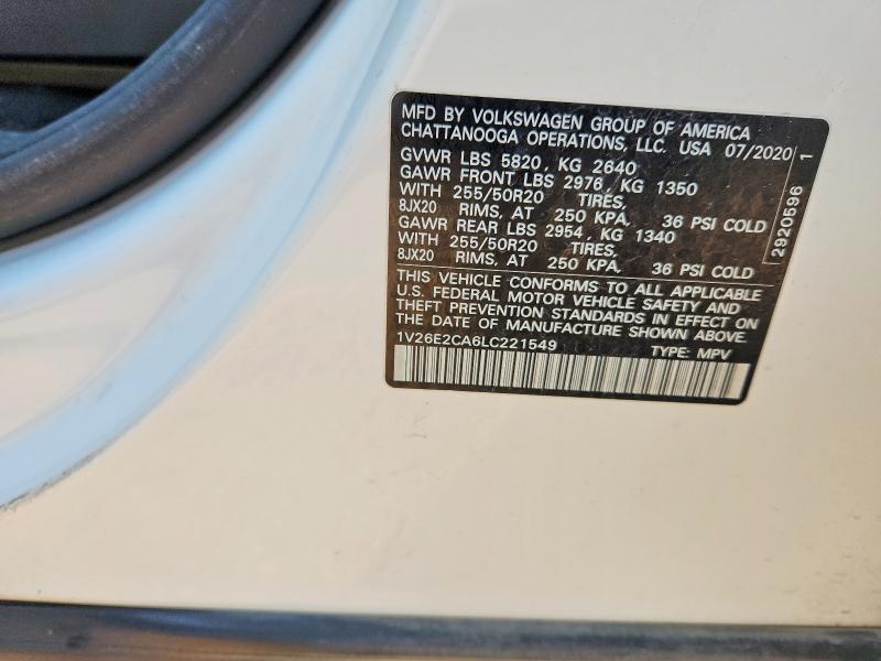 Aukcja sprzedaży 2020 Volkswagen Atlas Cross Sport, vin: 1V26E2CA6LC221549, numer aukcji: 52843586