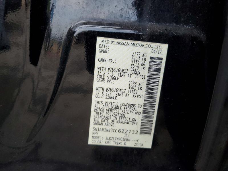 2012 Nissan Pathfinder მანქანა იყიდება აუქციონზე, vin: 5N1AR1NB3CC622732, აუქციონის ნომერი: 52538636
