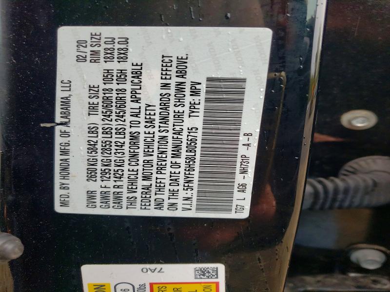 53621766 :رقم المزاد ، 5FNYF6H58LB056715 vin ، 2020 Honda Pilot مزاد بيع