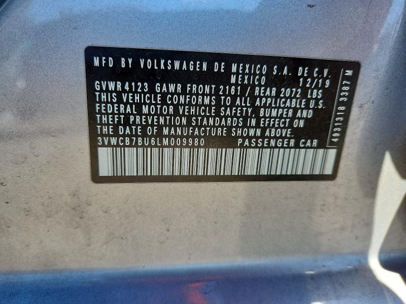 51797056 :رقم المزاد ، 3VWCB7BU6LM009980 vin ، 2020 Volkswagen Jetta مزاد بيع