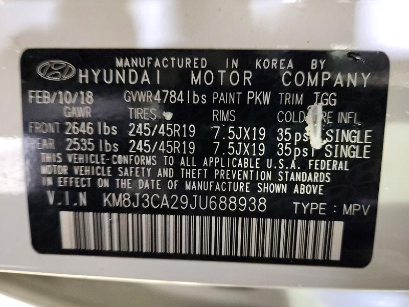 Aukcja sprzedaży 2018 Hyundai Tucson, vin: KM8J3CA29JU688938, numer aukcji: 53312326