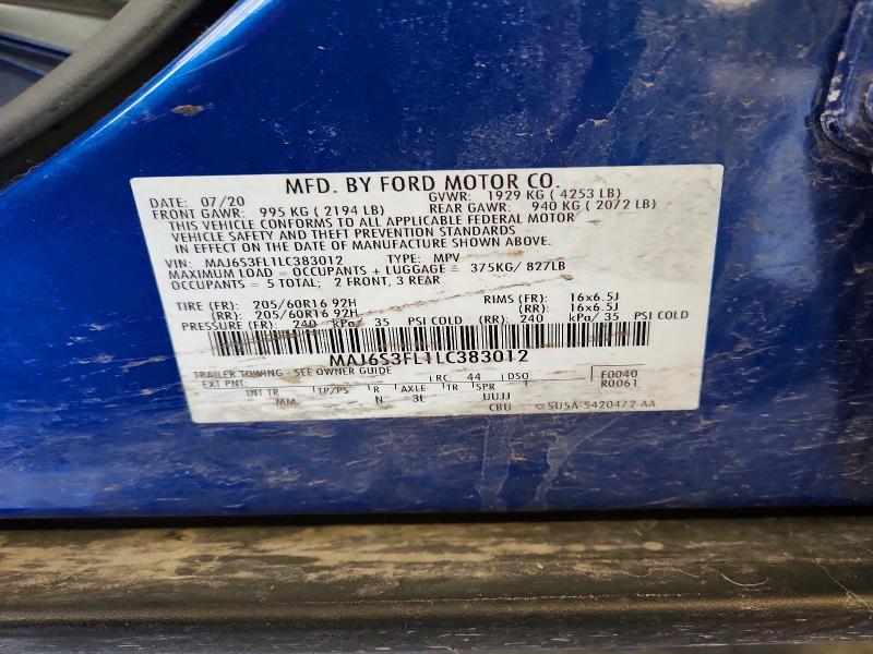 51597796 :رقم المزاد ، MAJ6S3FL1LC383012 vin ، 2020 Ford Ecosport مزاد بيع