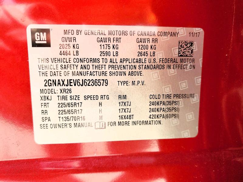 2018 Chevrolet Equinox მანქანა იყიდება აუქციონზე, vin: 2GNAXJEV6J6236579, აუქციონის ნომერი: 53777686