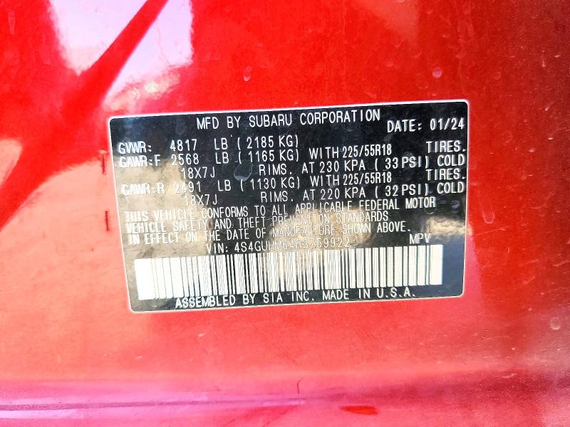53614956 :رقم المزاد ، 4S4GUHM64R3759922 vin ، 2024 Subaru Crosstrek مزاد بيع