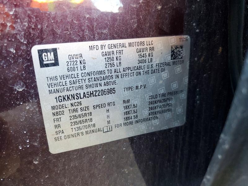 Aukcja sprzedaży 2017 Gmc Acadia, vin: 1GKKNSLA5HZ206985, numer aukcji: 52096776