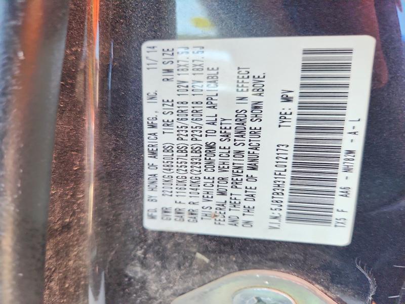53293296 :رقم المزاد ، 5J8TB3H31FL012173 vin ، 2015 Acura Rdx مزاد بيع