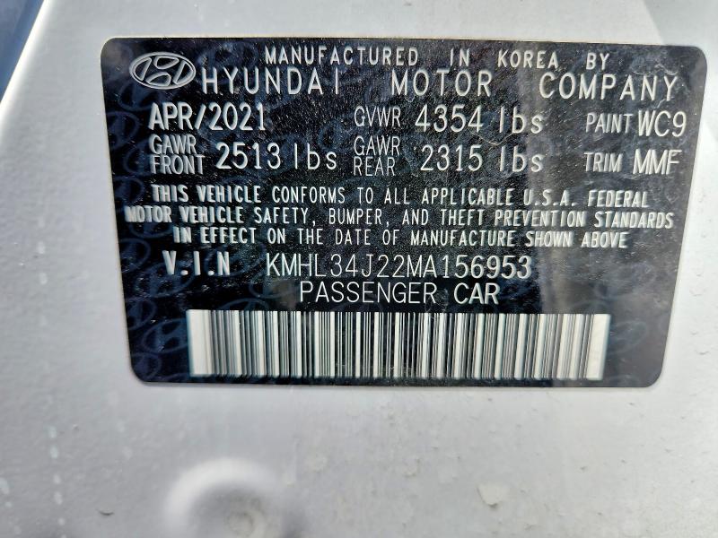 Продажа на аукционе авто 2021 Hyundai Sonata, vin: KMHL34J22MA156953, номер лота: 55033746