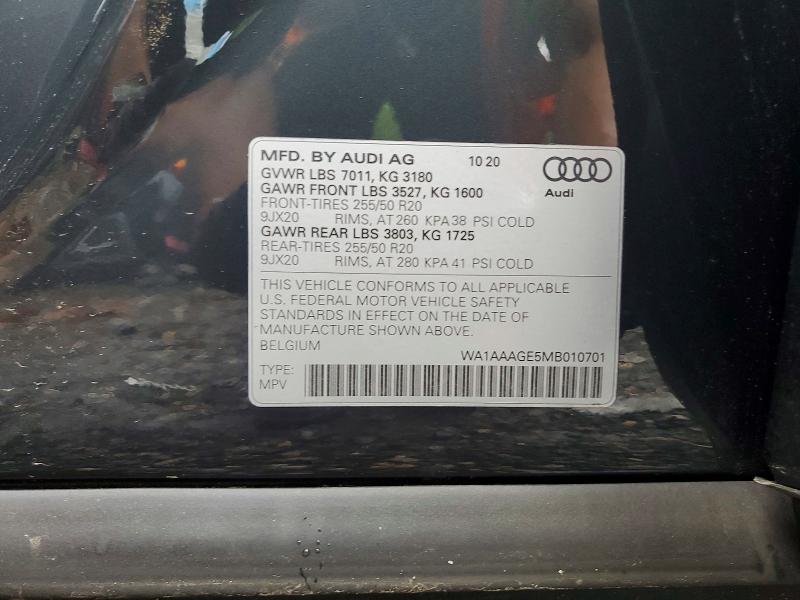 2021 Audi E-tron მანქანა იყიდება აუქციონზე, vin: WA1AAAGE5MB010701, აუქციონის ნომერი: 55091346
