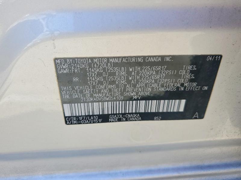 Продажа на аукционе авто 2011 Toyota Rav4, vin: 2T3DK4DV5BW054109, номер лота: 54459896