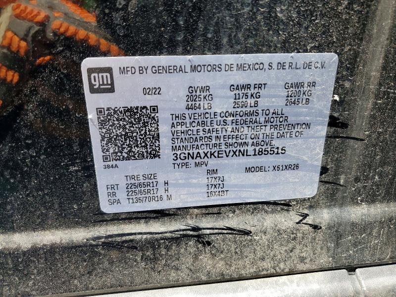 54150576 :رقم المزاد ، 3GNAXKEVXNL185515 vin ، 2022 Chevrolet Equinox مزاد بيع