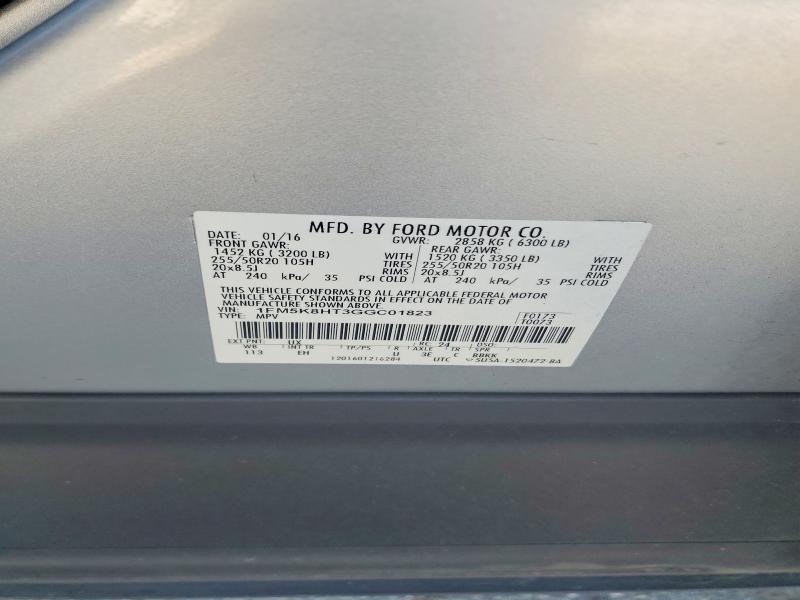 2016 Ford Explorer მანქანა იყიდება აუქციონზე, vin: 1FM5K8HT3GGC01823, აუქციონის ნომერი: 54401656