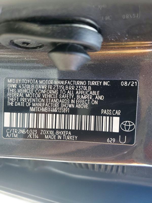 Aukcja sprzedaży 2021 Toyota C-hr, vin: NMTKHMBX4MR135891, numer aukcji: 55381836
