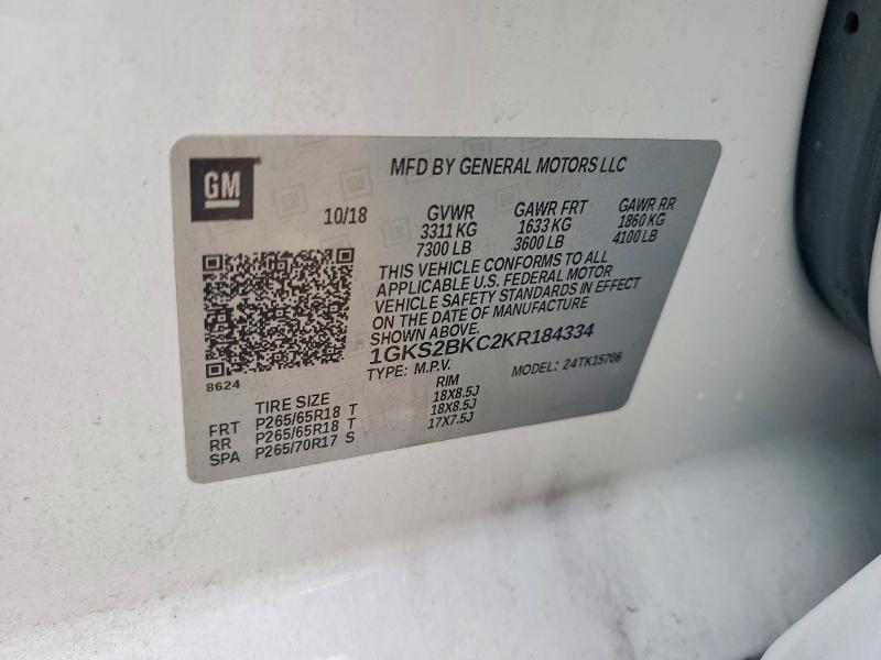 Aukcja sprzedaży 2019 Gmc Yukon, vin: 1GKS2BKC2KR184334, numer aukcji: 51762216