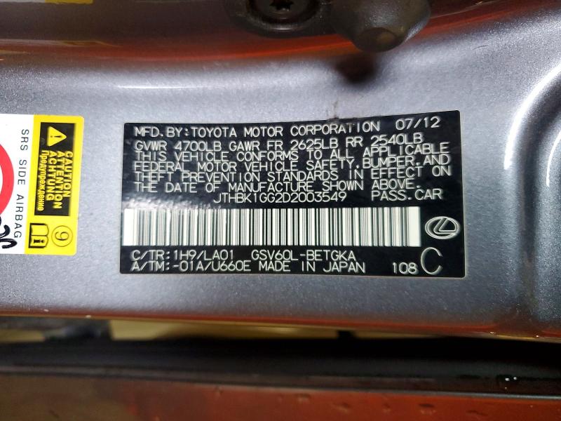 52211866 :رقم المزاد ، JTHBK1GG2D2003549 vin ، 2013 Lexus Es مزاد بيع
