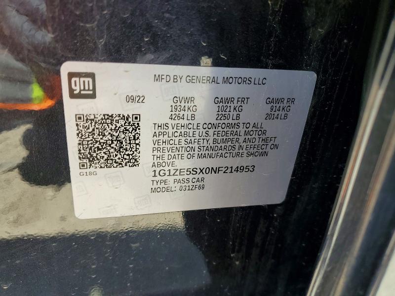 Aukcja sprzedaży 2022 Chevrolet Malibu, vin: 1G1ZE5SX0NF214953, numer aukcji: 51987106