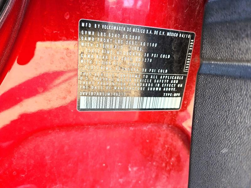 2018 Volkswagen Tiguan მანქანა იყიდება აუქციონზე, vin: 3VV1B7AX3JM146217, აუქციონის ნომერი: 51535146