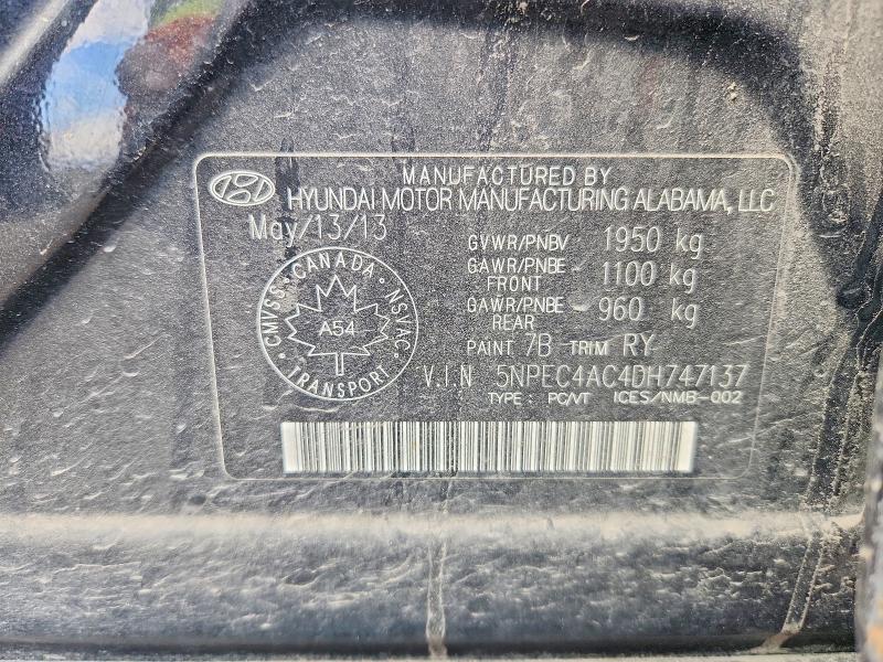 2013 Hyundai Sonata მანქანა იყიდება აუქციონზე, vin: 5NPEC4AC4DH747137, აუქციონის ნომერი: 52868966