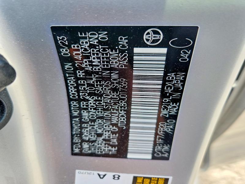 52645196 :رقم المزاد ، JTDBCMFE8RJ017369 vin ، 2024 Toyota Corolla Hybrid مزاد بيع