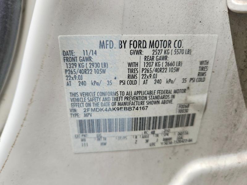 52876916 :رقم المزاد ، 2FMDK4AK9EBB74167 vin ، 2014 Ford Edge مزاد بيع
