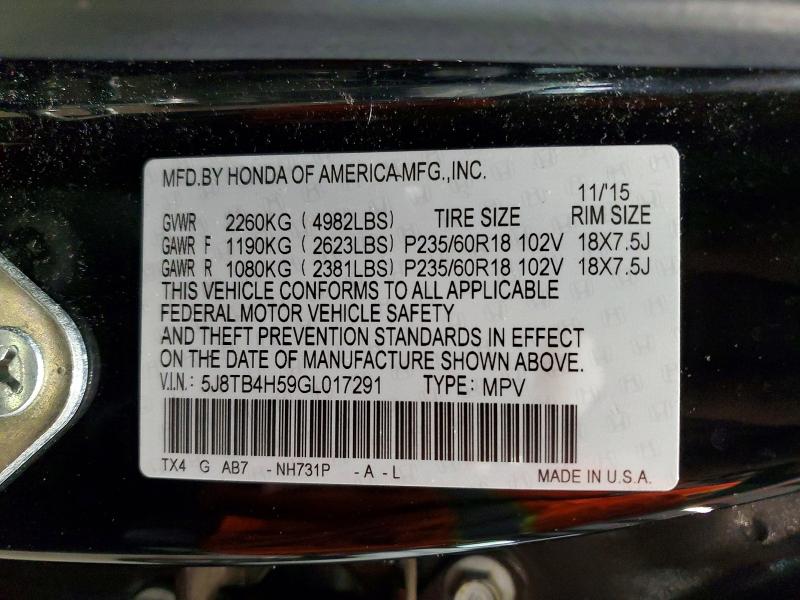2016 Acura Rdx მანქანა იყიდება აუქციონზე, vin: 5J8TB4H59GL017291, აუქციონის ნომერი: 53082006