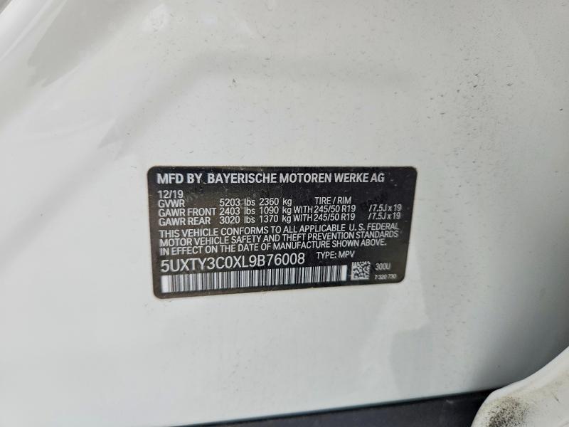 Aukcja sprzedaży 2020 Bmw X3, vin: 5UXTY3C0XL9B76008, numer aukcji: 51793326
