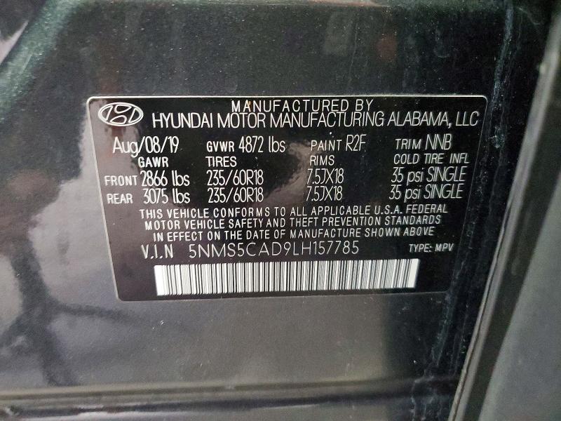 Продаж на аукціоні авто 2020 Hyundai Santa Fe, vin: 5NMS5CAD9LH157785, номер лоту: 53037236