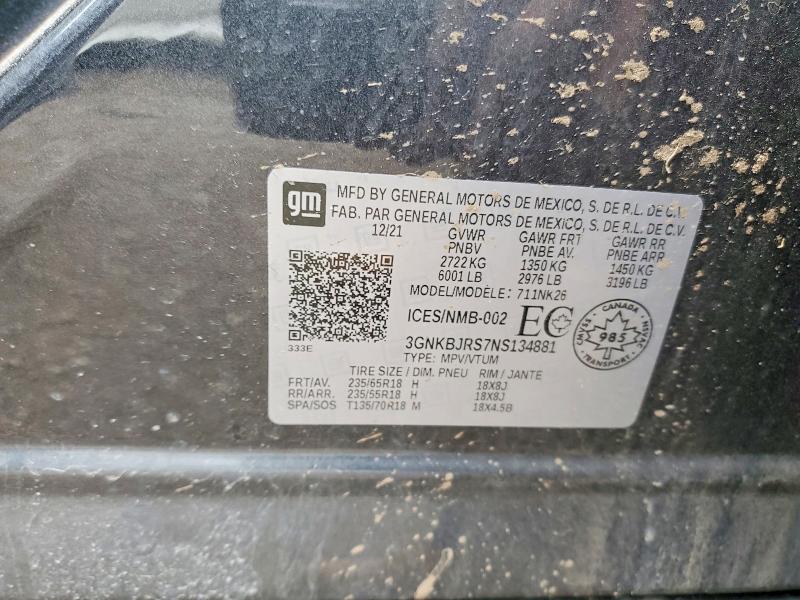 52384196 :رقم المزاد ، 3GNKBJRS7NS134881 vin ، 2022 Chevrolet Blazer مزاد بيع