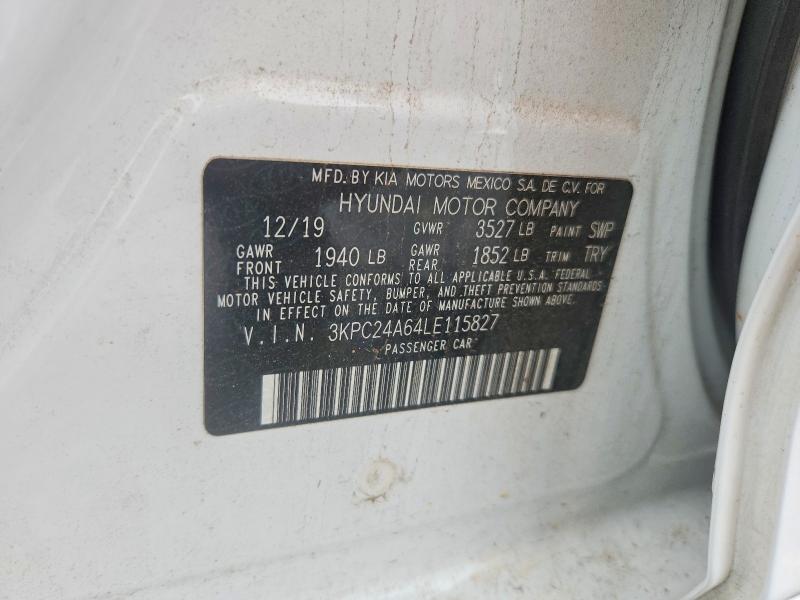 2020 Hyundai Accent მანქანა იყიდება აუქციონზე, vin: 3KPC24A64LE115827, აუქციონის ნომერი: 52818886