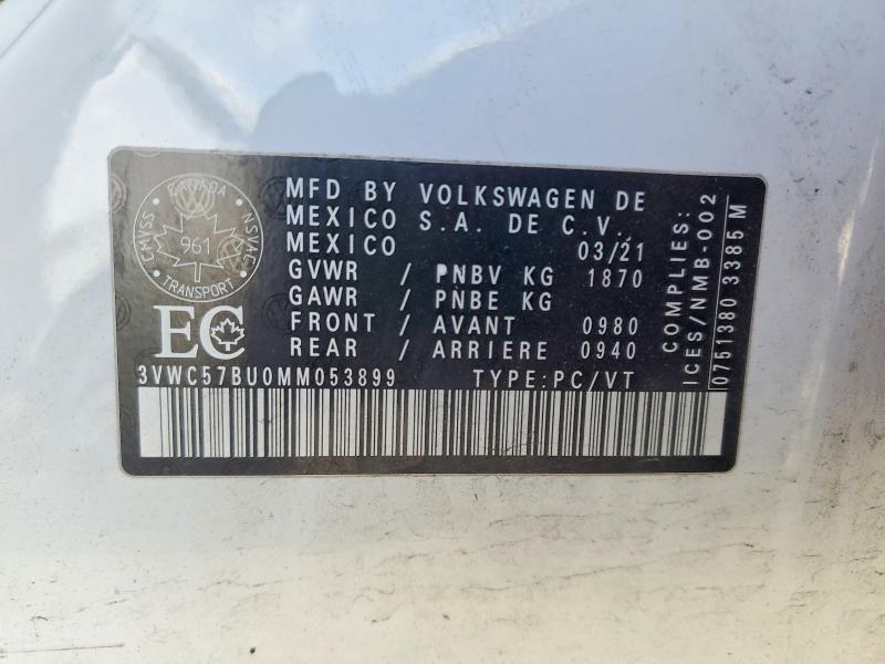 50920096 :رقم المزاد ، 3VWC57BU0MM053899 vin ، 2021 Volkswagen Jetta مزاد بيع
