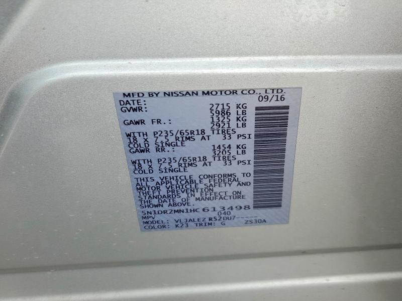 2017 Nissan Pathfinder მანქანა იყიდება აუქციონზე, vin: 5N1DR2MN1HC613498, აუქციონის ნომერი: 52756636