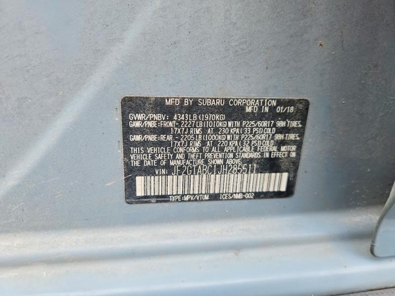 Aukcja sprzedaży 2018 Subaru Crosstrek, vin: JF2GTABC1JH285511, numer aukcji: 54111126
