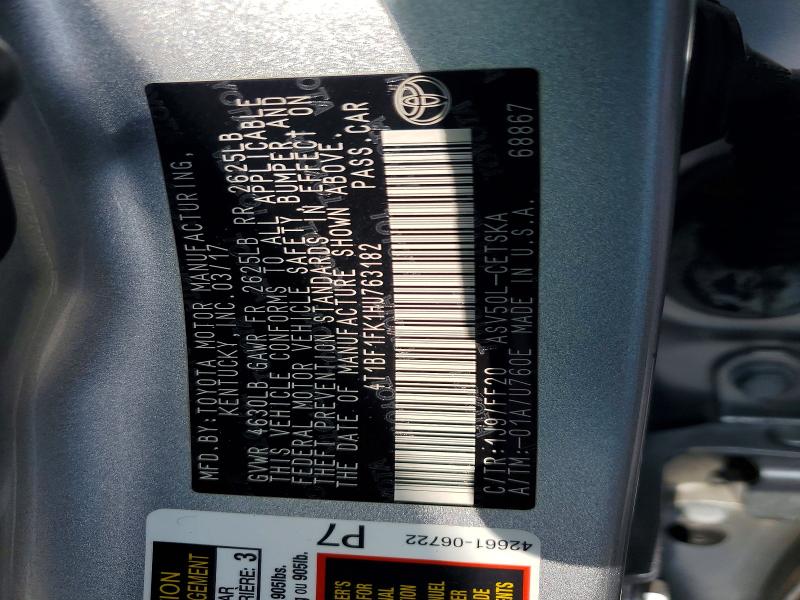 2017 Toyota Camry მანქანა იყიდება აუქციონზე, vin: 4T1BF1FK1HU763182, აუქციონის ნომერი: 51517086