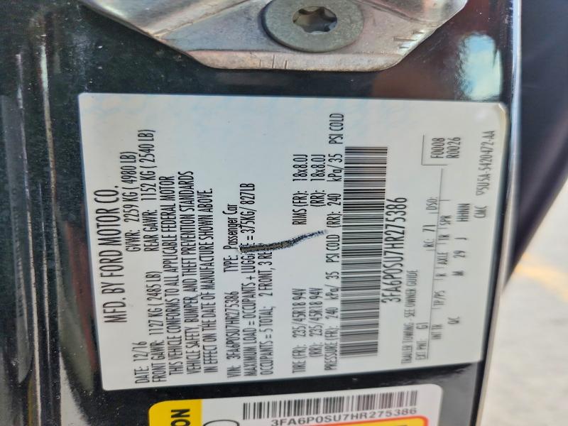 Aukcja sprzedaży 2017 Ford Fusion, vin: 3FA6P0SU7HR275386, numer aukcji: 52365936