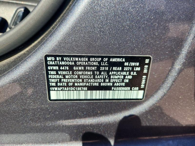 Aukcja sprzedaży 2013 Volkswagen Passat, vin: 1VWAP7A31DC135765, numer aukcji: 53746436