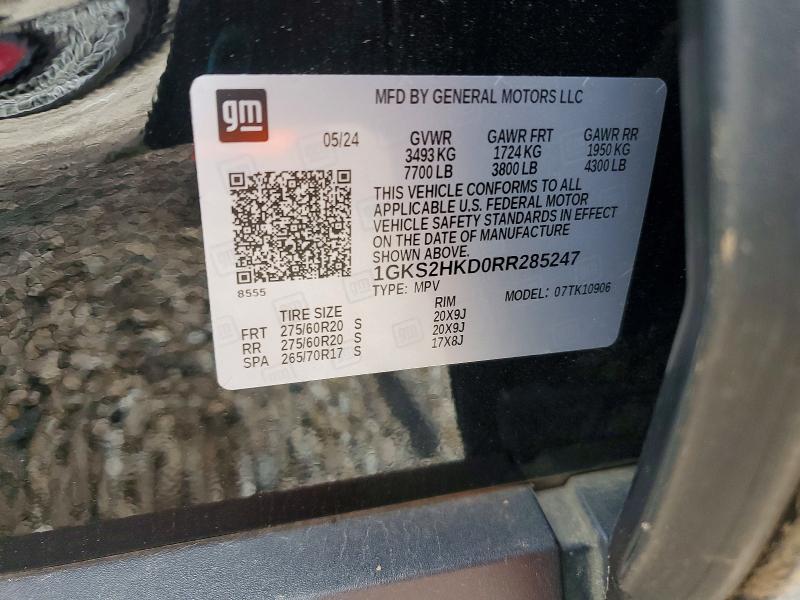 55173066 :رقم المزاد ، 1GKS2HKD0RR285247 vin ، 2024 Gmc Yukon Xl مزاد بيع