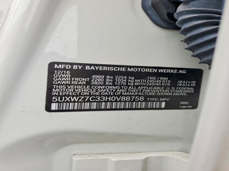Aukcja sprzedaży 2017 Bmw X3, vin: 5UXWZ7C33H0V88758, numer aukcji: 54128366