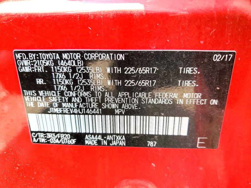 2017 Toyota Rav4 მანქანა იყიდება აუქციონზე, vin: JTMBFREV4HJ146441, აუქციონის ნომერი: 52809686