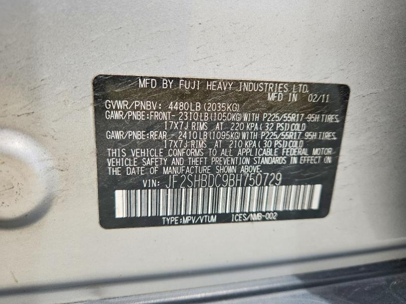 Продажа на аукционе авто 2011 Subaru Forester, vin: JF2SHBDC9BH750729, номер лота: 55411416