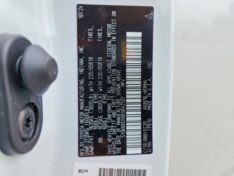 Aukcja sprzedaży 2024 Toyota Highlander Hybrid, vin: 5TDKBRCHXRS642597, numer aukcji: 52468436