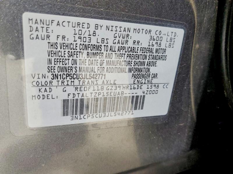 Aukcja sprzedaży 2018 Nissan Kicks, vin: 3N1CP5CU3JL542771, numer aukcji: 54322766